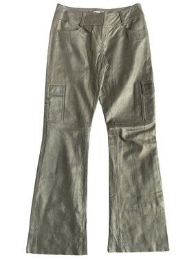 Cache Gold Leather Pants Women's size 6 Metallic Flare High Rise Cargo Pant